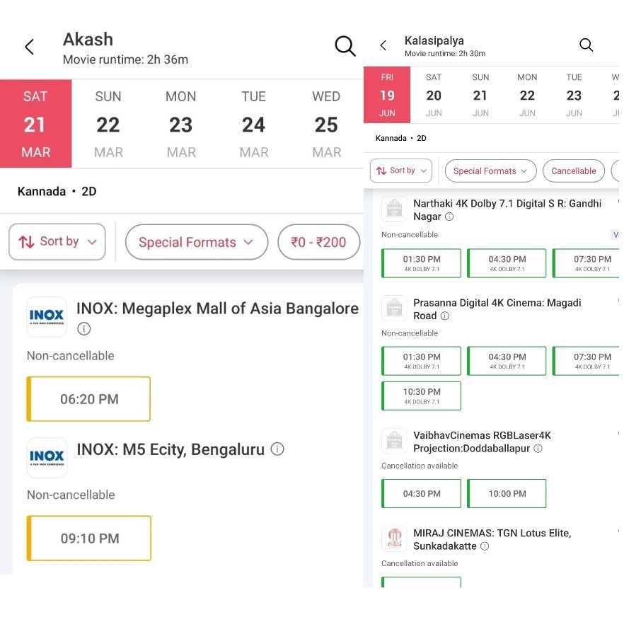 SearchingVinay's tweet photo. Post 11 AM 
 #Akash Re Release 
Day 9 - 2 FF 💥
#Kalasipalya Re Release 
Day 1 - 0 FF 😂
Note - 1 Theatre 1 Show Celebration Won't Make All Shows FF In BMS 😂 
#DrPuneethRajkumar https://t.co/BnnVln3gUT