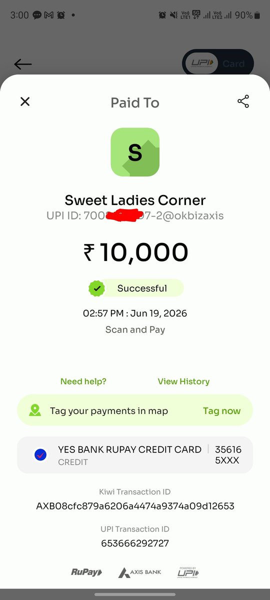 Joginathsahoo3's tweet photo. @GoKiwiNow i have doing this upi transaction Today amount of ₹10000, but kiwi reward not received yet. https://t.co/JpWSTG61JB
