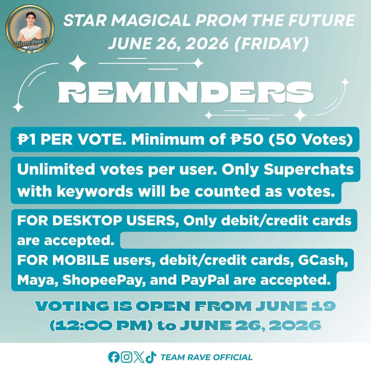 teamraveofc_'s tweet photo. VOTE RAVE VICTORIA FOR PROM PRINCE!

Please refer to the photo below as your guide on how to vote for Rave as Prom Prince. Every vote matters—no matter how big or small.

All for Rave. Always with Rave.

#RaveVictoria https://t.co/vZSsPf6Oro