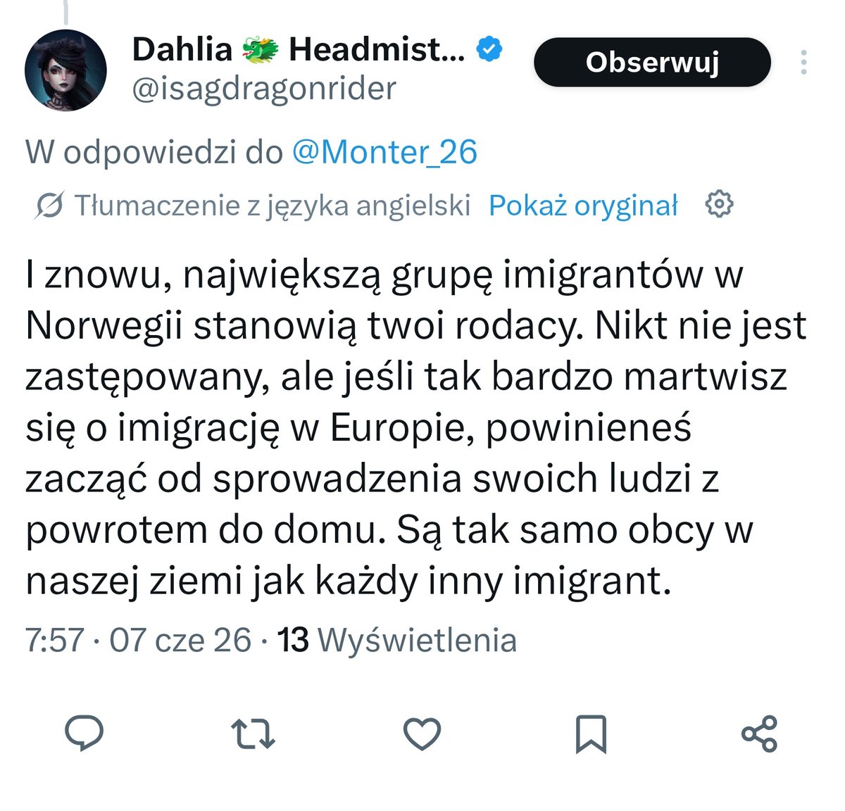 Monter1913's tweet photo. @janshanse To wy dzielicie niemieckie kurwy, wystarczy spojrzeć co piszecie o Polakach. Jestem przeciwko migracji tak jak pan @RBakiewicz  ale wy nienawidzicie białej rasy dla was lepszy jest murzyn od Polaka taka prawda 🤷🏻‍♂️ https://t.co/w3qjen8kvk