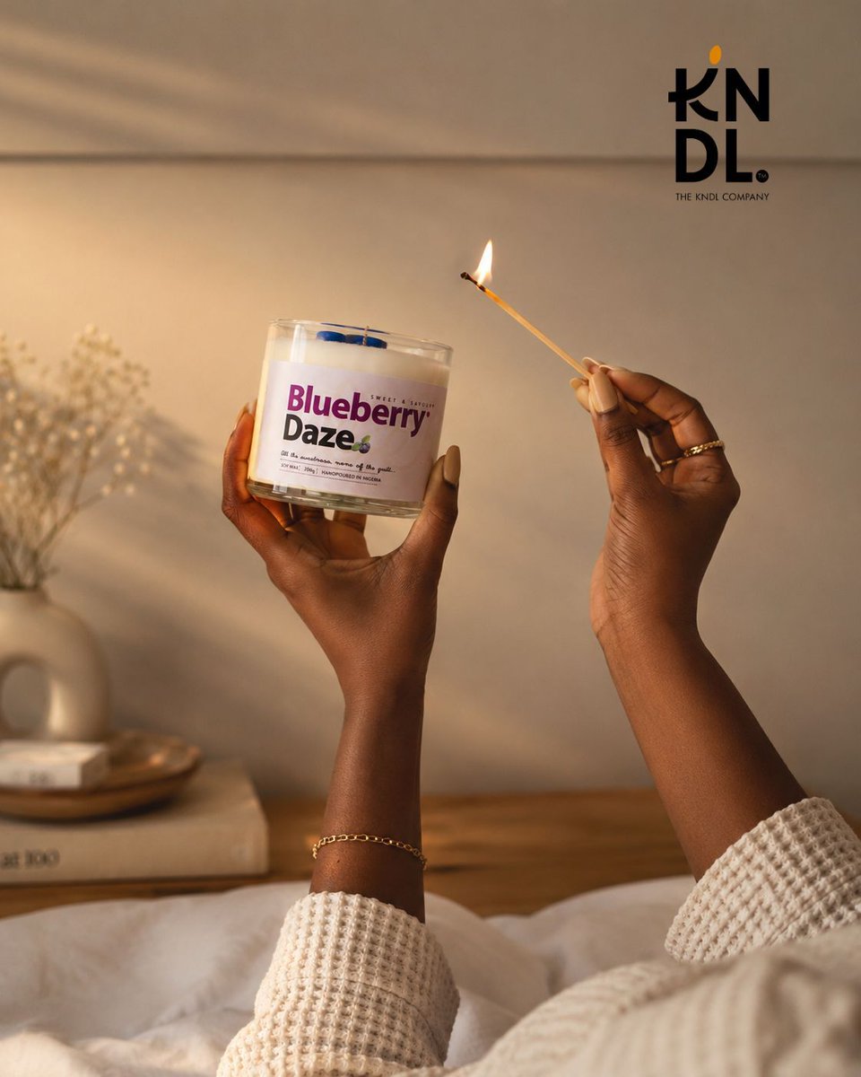 KndlCompany's tweet photo. This is your sign to light it. 🔥🫐

the match is lit, the vibe is set, and Blueberry Daze is about to do what it does best, fill your space with something sweet and make everything feel a little softer.

₦35,000 (200g) | ₦45,000 (500g)

Shop via the link in bio https://t.co/kVOuH2NePB