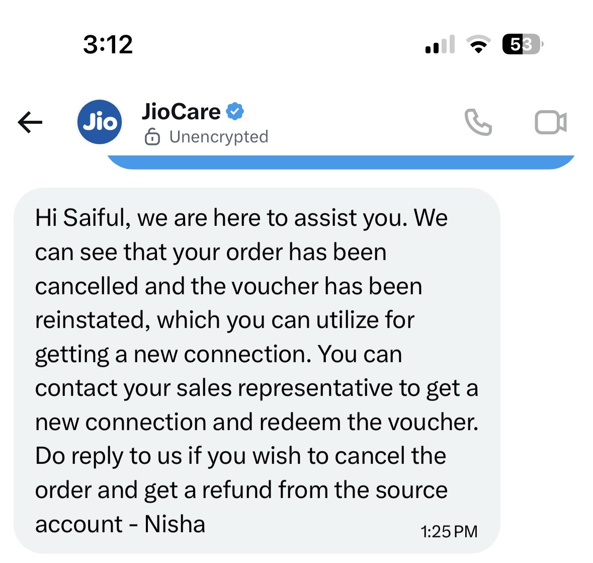 rahman_saiful15's tweet photo. @JioCare @JioCare this is what you’re replying in DM, is there someone who’s actually tracking this. How many times have i replied to this exact same question? It’s very clear that you guys are not willing to refund https://t.co/D74EVMt3iT