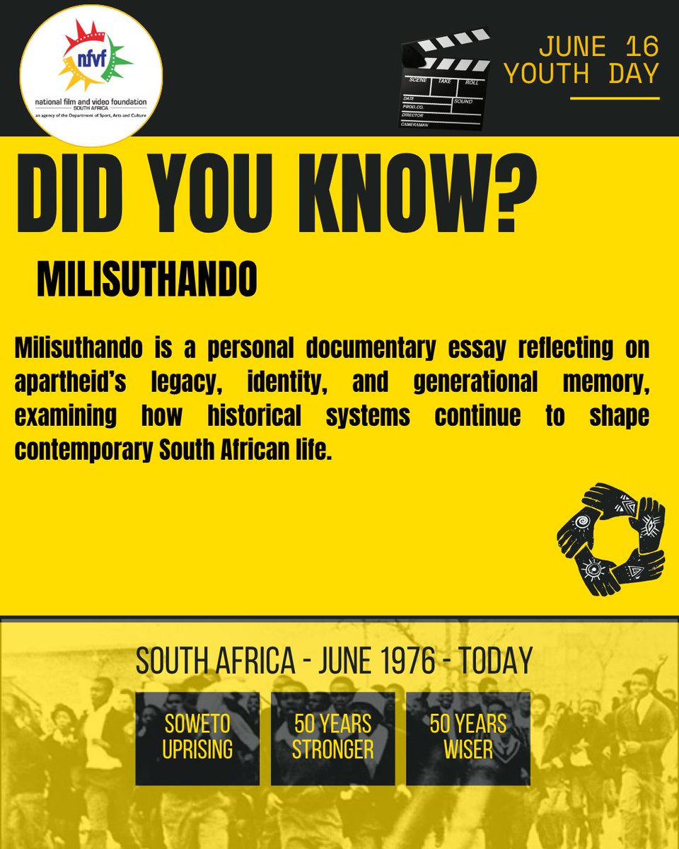 nfvfsa's tweet photo. 💡DID YOU KNOW? MILISUTHANDO🎞️
Milisuthando is a personal documentary essay reflecting on apartheid’s legacy, identity, and generational memory, examining how historical systems continue to shape contemporary South African life.
#50FORWARD #IAMCHANGE https://t.co/mKVd1IzEt1
