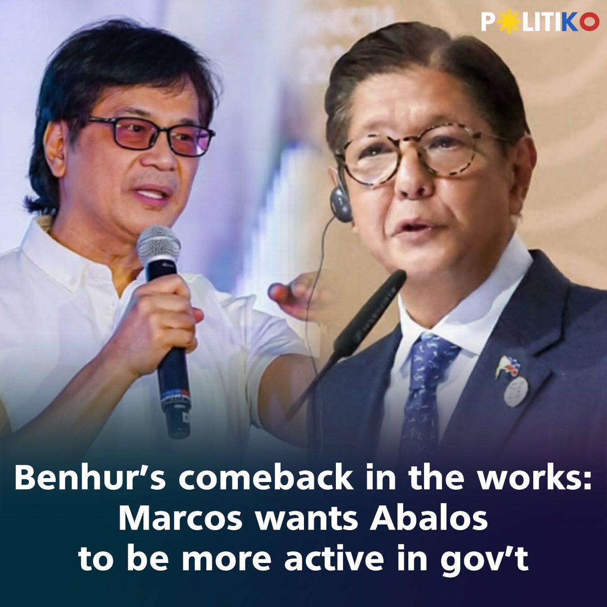 Politiko_Ph's tweet photo. President Ferdinand Marcos Jr. on Thursday said he wants defeated administration senatorial candidate and ex-Interior Secretary Benhur Abalos to play a more active role in the government, but rejected rumors that he is eyeing a revamp in his Cabinet.

READ:https://t.co/4xwsILR233 https://t.co/RxBFqelzFn