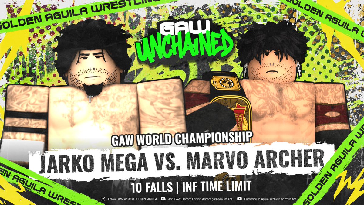 golden_aguila's tweet photo. ⚡GAW: UNCHAINED⚡

4 exciting matches are set for tonight, including the GAW World Championship match and the 1st defense of the Goddess Title!

+ Who will be the mystery challenger for the AAC? And don't miss Yusuf as he goes 1v1 with former IC, Jerry Coyote!

#GAWUnchained https://t.co/Po6909mP38
