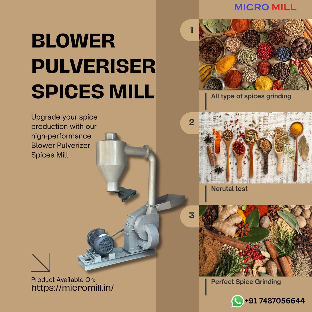 micro_mill's tweet photo. BLOWER PULVERISER SPICES MILL
We have design blower pulverizer machine considering Successful Cyclone Grinding Technology for Turmeric, Red Chili, Coriander and All type of Spices.

CALL NOW: +091 7487056644
WEB: https://t.co/iKiWPExq4M https://t.co/TPAYlD20rX