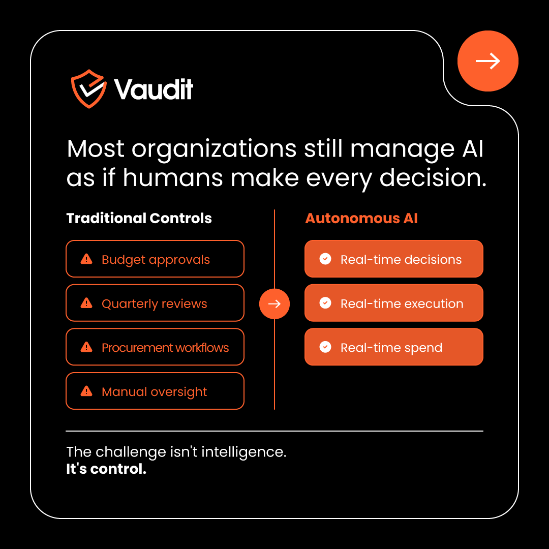 VauditApp's tweet photo. The future AI problem isn't intelligence.
It's control.

AI agents can now decide, act, execute, and escalate without human involvement.

Gartner predicts 15% of work decisions will be autonomous by 2028.

Autonomous AI needs independent verification.
https://t.co/WjGpQK0Z1Q https://t.co/d01FHzd3j9