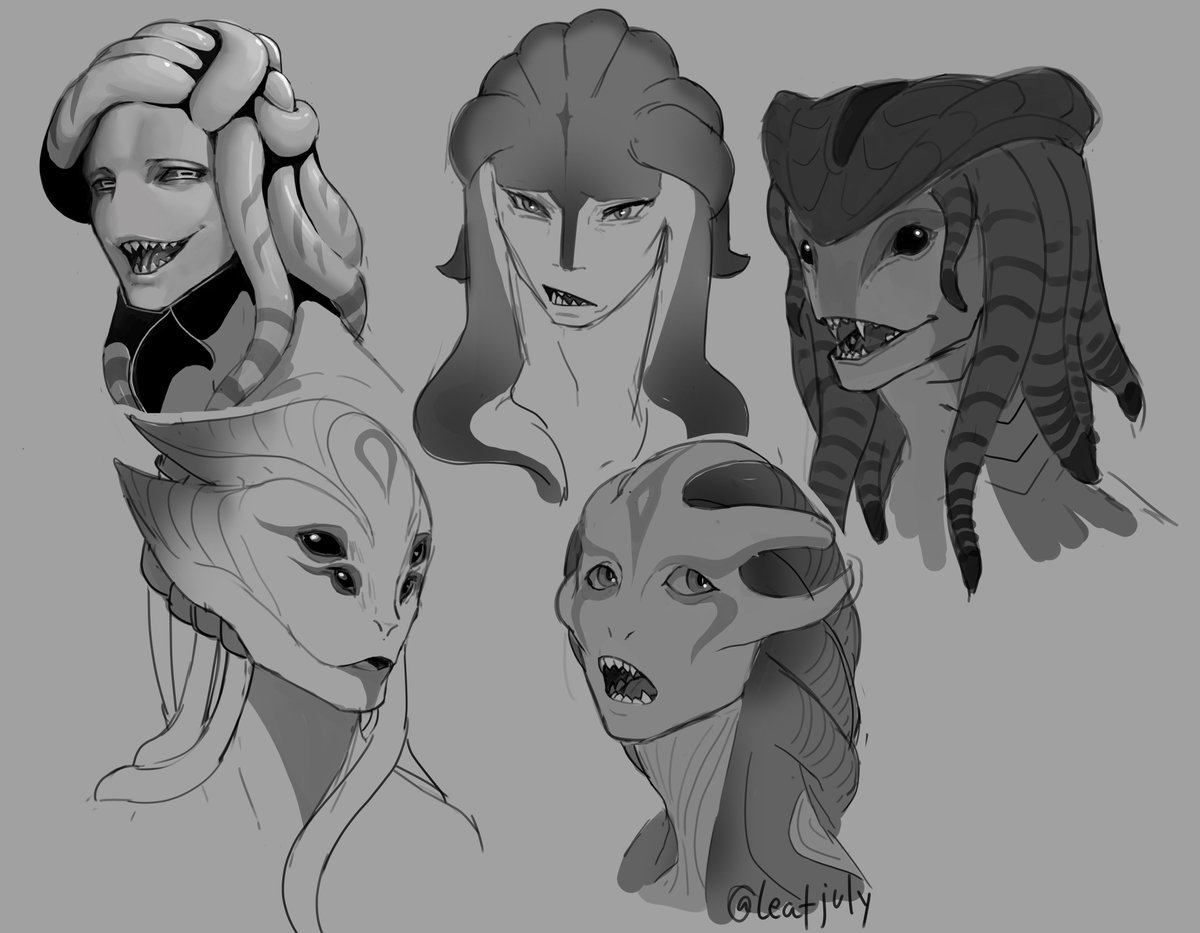 leafjuly's tweet photo. Seems that people like Jasq`a a lot, thought I`d explain how they came to be.
They were a part of my own take on an Asari like alien(one gender, human form, appealing). 
End up with a character I named Jasq`a, I liked the design at the time but feel it could be + https://t.co/odl4AlucRN
