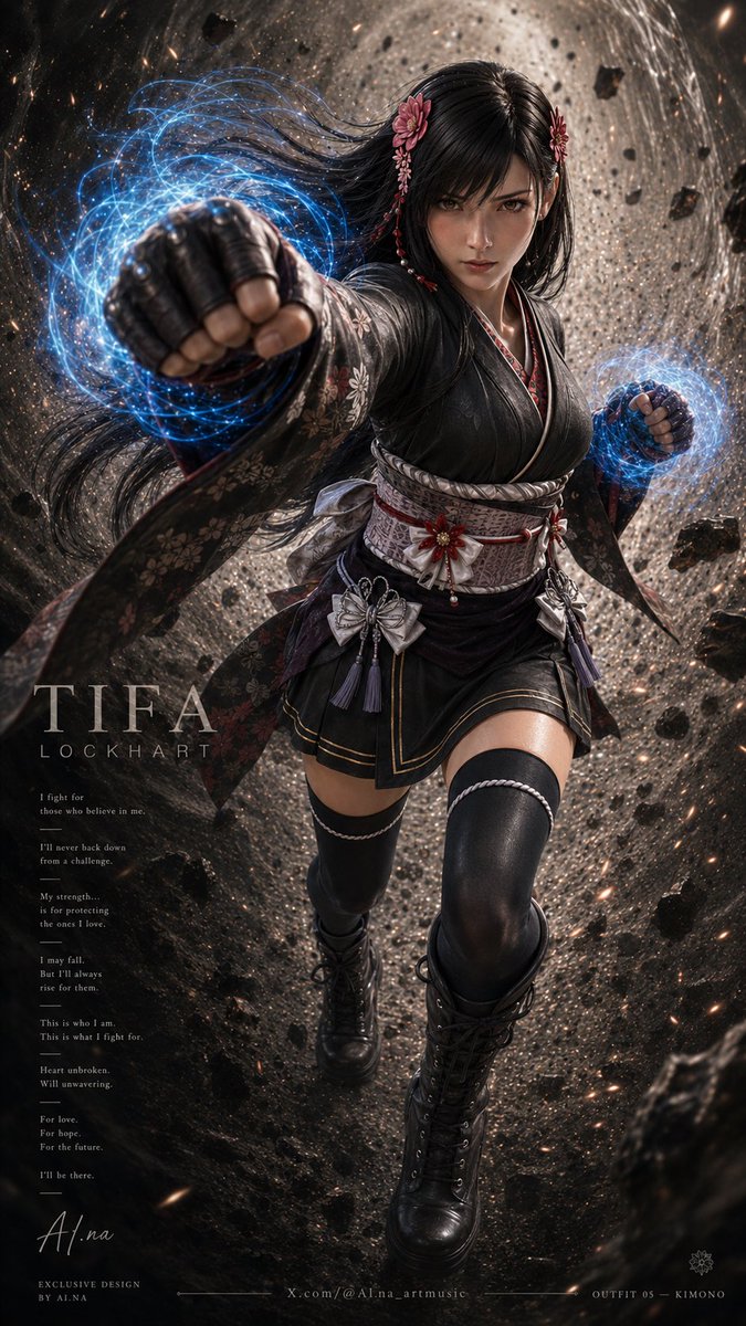 AIna_artmusic's tweet photo. Same Punching for Tifa , different outfit 

She looks like still  pure power in motion — fierce, elegant, and absolutely unstoppable even in different outfit 

Which one is your favorite?. 😍

#Tifa #TifaLockhart #FF7 #FinalFantasyVII #BlackMage #AIart #fanart #AIna https://t.co/6bHYLr5tLS