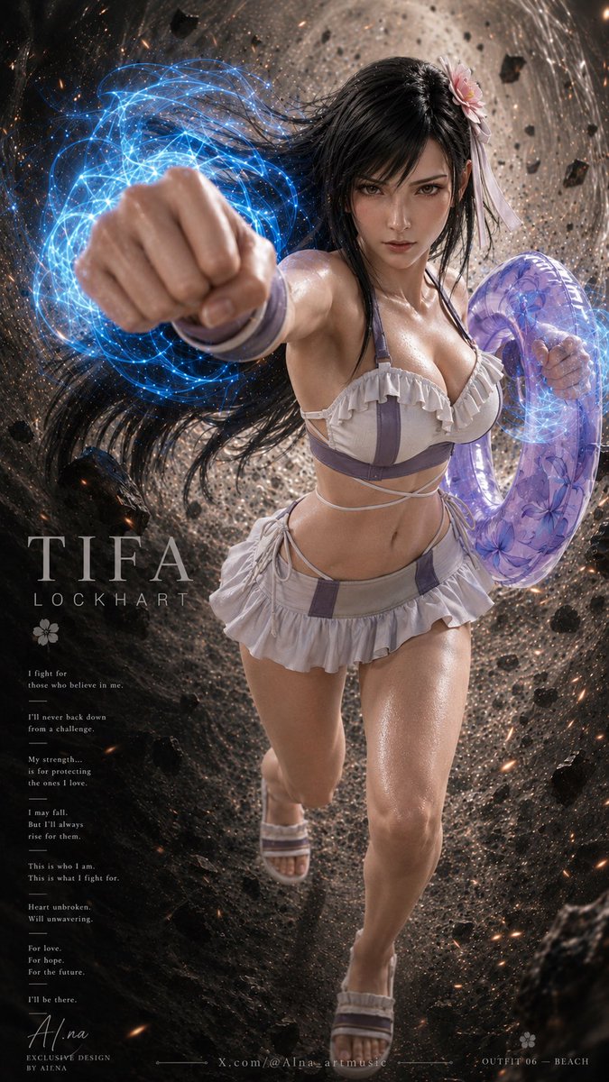 AIna_artmusic's tweet photo. Same Punching for Tifa , different outfit 

She looks like still  pure power in motion — fierce, elegant, and absolutely unstoppable even in different outfit 

Which one is your favorite?. 😍

#Tifa #TifaLockhart #FF7 #FinalFantasyVII #BlackMage #AIart #fanart #AIna https://t.co/6bHYLr5tLS