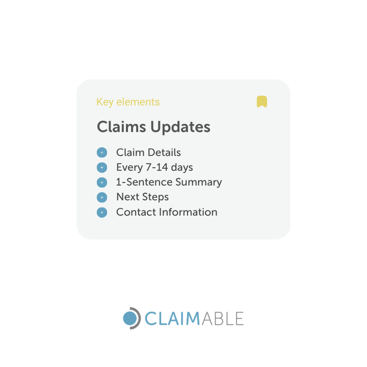 claimable's tweet photo. When updating your clients about their claims, it's key to stick to some guidelines. Make sure to include next steps, contact information and clear claim details. These elements are essential for effective communication!
 
#claimable #claimsoftware #claimsmanagement #claims https://t.co/8vvUlv9qV8