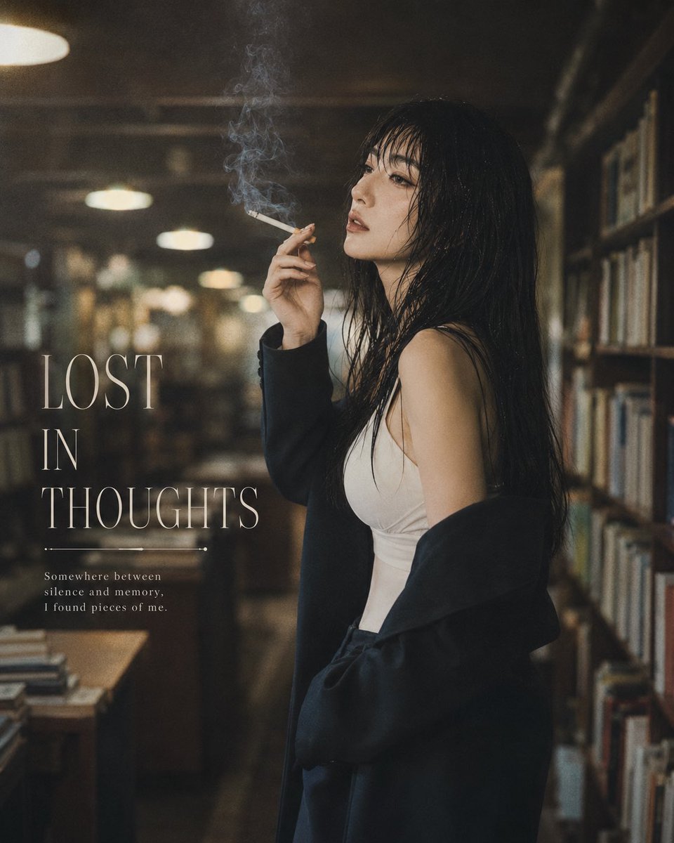 Moody Library Smoking Portrait