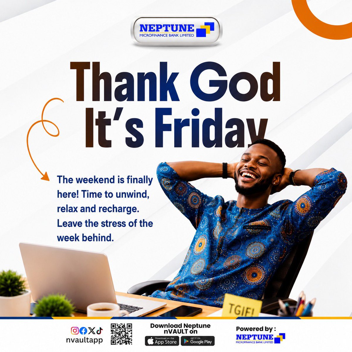 nVAULTapp's tweet photo. Leave the stress of the week behind, TGIF!

#tgif #friday #weekend https://t.co/BiyV6ZCDD5