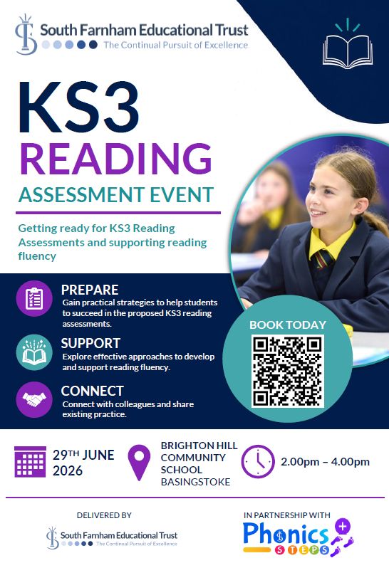 SFETrust's tweet photo. What might the KS3 Reading Assessment look like? How can schools strengthen reading fluency? What support &amp; interventions are available for students? How can we learn from &amp; support one another? Join our KS3 Reading Assessment &amp; Reading Fluency Networking Event using the QR code. https://t.co/0bDj5QitfB