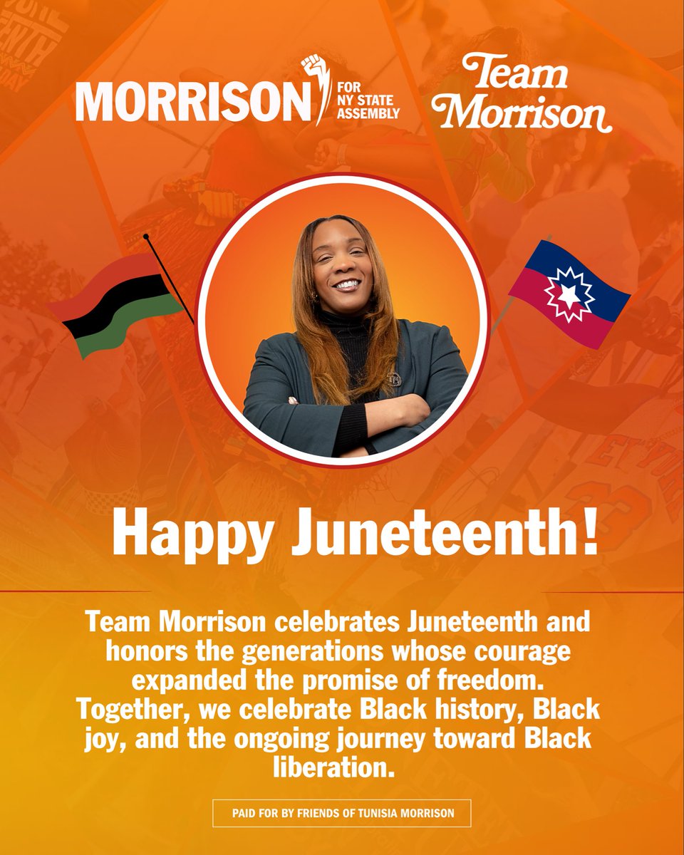 morrison4queens's tweet photo. Team Morrison celebrates Juneteenth and honors the generations whose courage and determination expanded the promise of freedom. 

Juneteenth reminds us that progress is driven by ordinary people who organize, advocate, and refuse to accept the status quo. 

As we celebrate Black history and Black joy, we remain committed to advancing a future rooted in dignity, opportunity, and liberation.