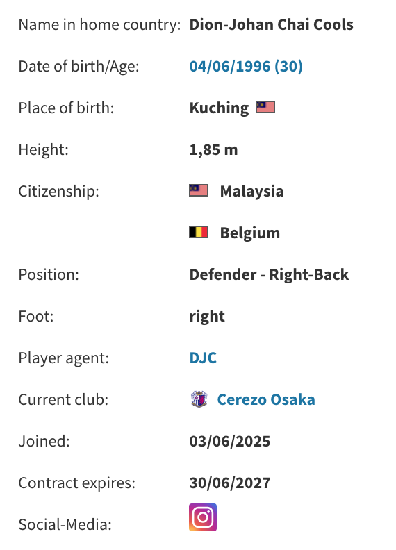 HarimauAbroad's tweet photo. 🇯🇵 According to Transfermarkt, Dion Cools has extended his contract with Cerezo Osaka until June 2027. https://t.co/YRxZLol10G