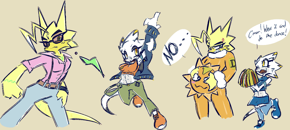SartoriusSasha's tweet photo. Extra doodles of them. They have a small snippet of lore already, but I cba typing it out, lmao. I'm liking these two. I kinda wanna redesign Jokku a little bit cuz they look like Raffina... Yet again, a lot of Gam Gams for me look the same...;;; 
#furryart #digimon #art https://t.co/PxPL5r4dSa