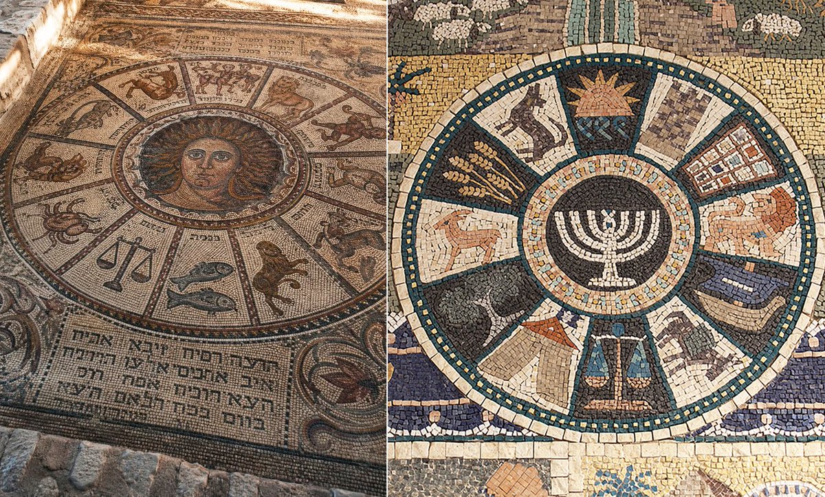 robertsepehr's tweet photo. Left: Synagogue at Hammat Tiberias, 4th century, mosaic of a full zodiac wheel with Greek sun god Helios at its center, surrounded by astronomical symbols (12 tribes) and Hebrew text. Right: Jerusalem's Old City Jewish Quarter.

Lucifer and Astrotheology
https://t.co/h6ZtHzy9Fs https://t.co/qn87gHiE88