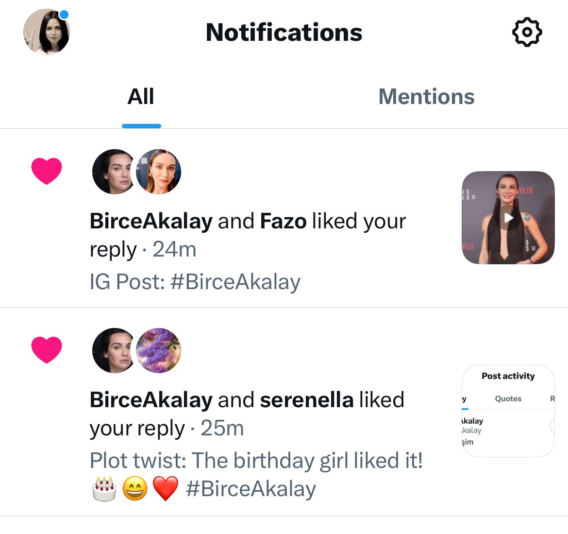 BirceFanPage's tweet photo. I posted. 
She liked ❤️
I posted that she liked. 
She liked that too. ❤️
Now what? 😂 🥰

#BirceAkalay ❤️ https://t.co/eQaVhrxFfN