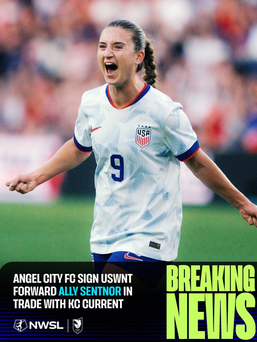 NWSL's tweet photo. From the Heartland to Hollywood 🪽

Angel City FC acquire Ally Sentnor in a trade with the KC Current. https://t.co/tmwtci3Wko