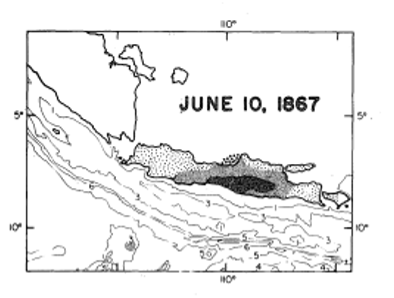 daryono_eq_talk's tweet photo. Pernah dengar peristiwa gempa dahsyat yg berdampak di hampir seluruh P Jawa? Gempa Jawa 10 Juni 1867 (Mw ~7,8) merupakan salah satu gempa terdahsyat yg pernah mengguncang dgn dampak luas hingga Yogyakarta, Jawa Tengah, dan Jawa Timur. Peristiwa ini menewaskan ratusan orang dan menyebabkan kehancuran besar, namun tdk memicu tsunami krn berasal dari gempa intraslab berkedalaman menengah.