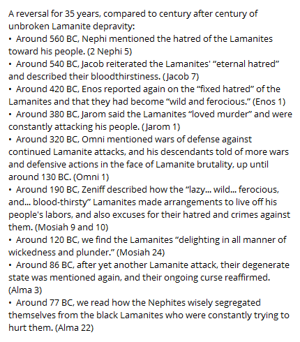 Numbers258's tweet photo. @IchabodThornton @ghost_of_Nephi @ultramormonchan At this point it's more dishonesty than retardation. Out of the thousand-year history of the Nephites and the Lamanites, there was one single 35-year stretch where the black group was righteous and the Whites were not. At best a couple dozen pages out of 500+. https://t.co/D4vSRB18Zq