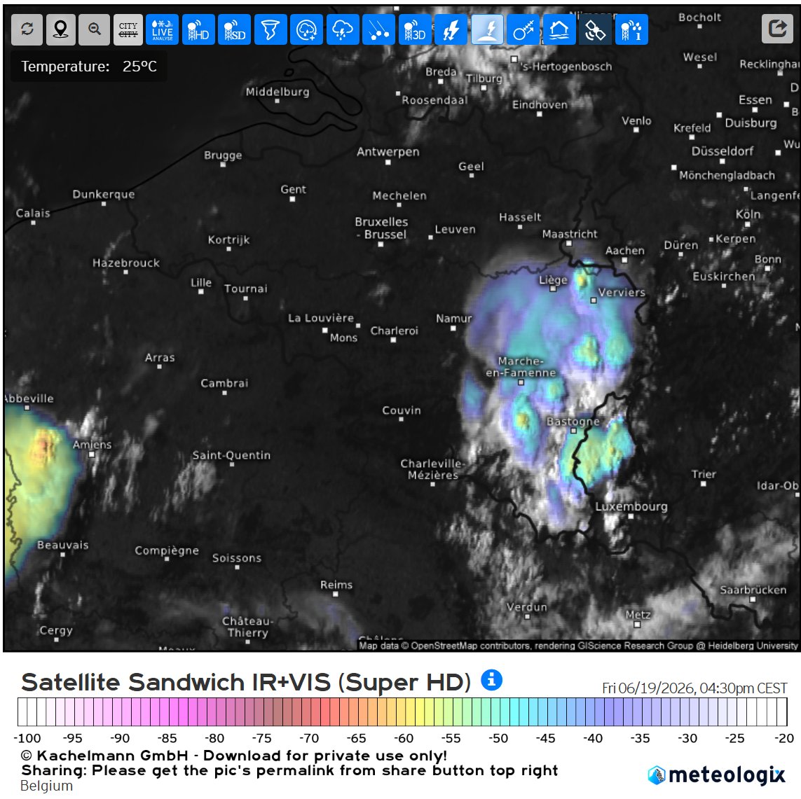 Finntie2's tweet photo. More (stronger) cells are popping around East Belgium, this system moves NNE.
In the meantime the boundary from the west is creating for strong cells in NW France. https://t.co/aRhWtzZY9l