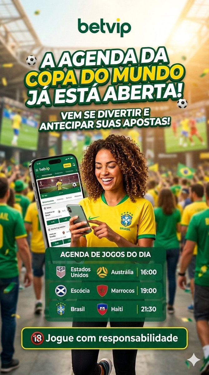 protetorpiffero's tweet photo. Não vacila! 🏁 Saia na frente e garanta sua aposta para a Copa do Mundo🏆https://t.co/WvuIqsXdvS. ⚽As ODDS na Betvip estão bombando. Clique no link, torça muito e espere o Pix cair! 🤑

#BetVIP 
#copadomundo 
#agendadejogos 
#ApostasComResponsabilidade 
#Maioresde18anos https://t.co/5KTTmT8lar