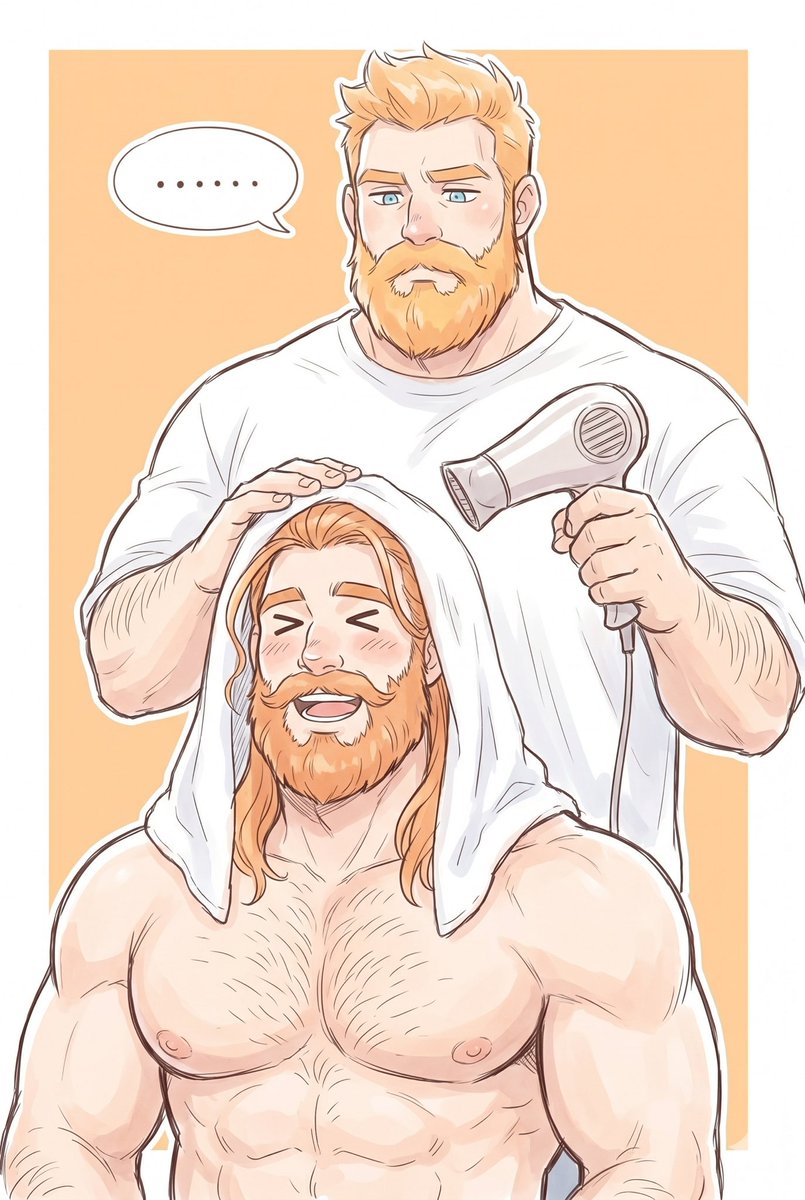 BakaAda98's tweet photo. Ben: "Just sit still..."
George: "It tickles~! 😆"
Just some classic brotherly bonding time! Ben's got that permanent deadpan look, but we all know he cares.

#AIart #BearArt #Bara https://t.co/itxyADwLdb