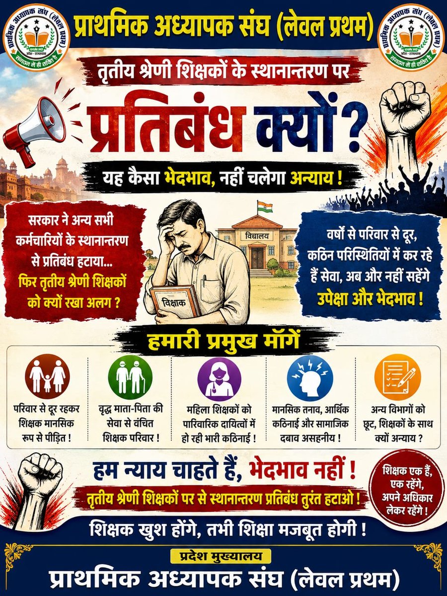 Mr_ShyamVishnoi's tweet photo. आखिर कब तक सरकार हम शिक्षकों को दरकिनार करती रहेगी???
#तृतीय_श्रेणी_शिक्षक_ट्रांसफर_पर_प्रतिबंध_क्यो 
@RajCMO @madandilawar @1stIndiaNews @rajeduofficial https://t.co/8FPUnawqYs