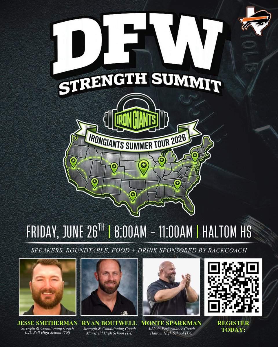StrengthGiants's tweet photo. 🚨 ONE WEEK AWAY! 🚨

DFW area coaches, take advantage of this free Strength Summit! Join us to talk shop and hear from 3 top notch programs and coaches! 🏋️

📍Haltom HS
📆 Friday, June 26th
🕙 8:00AM-11:00AM
*food + drink provided

🔗Register for free: https://t.co/CofFcRDPmA https://t.co/EQ2lDIalEi