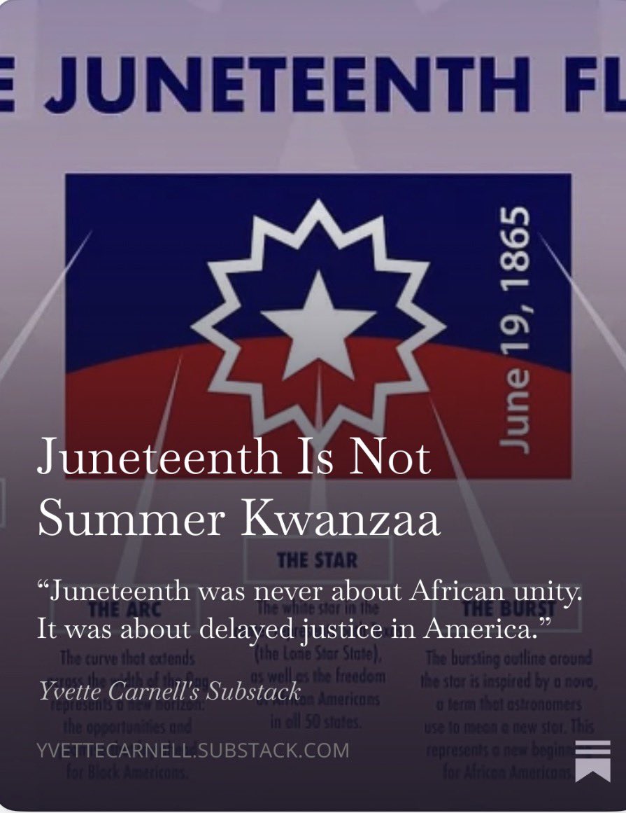BreakingBrown's tweet photo. Your unfriendly reminder that Juneteenth is not summer Kwanzaa. 

It is not a Black Diaspora or Pan African holiday.

https://t.co/yzIpC4QAO2 https://t.co/ylXw5L6o2D