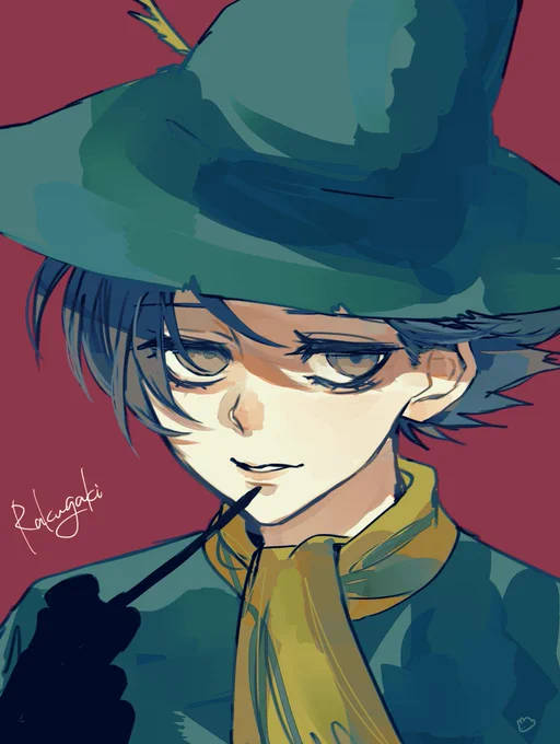 200年ぶりに絵を描きました!! らくがきだけど スナフキンにまたハマってるのでスナフキン描いた