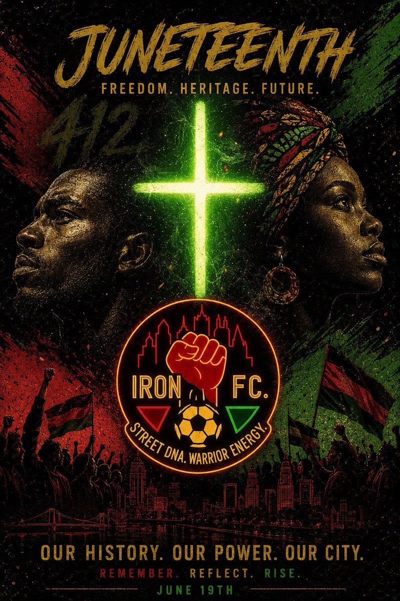 IronCityFCSC's tweet photo. JUNETEENTH ✊🏾

Today we honor freedom, resilience, and the legacy of those who fought for a better future.

OUR HISTORY.
OUR POWER.
OUR CITY.

Remember. Reflect. Rise.

Happy Juneteenth from Iron City FC.

#Juneteenth #IronCityFC #ThoseOfSteel https://t.co/MWHdUTYxD2