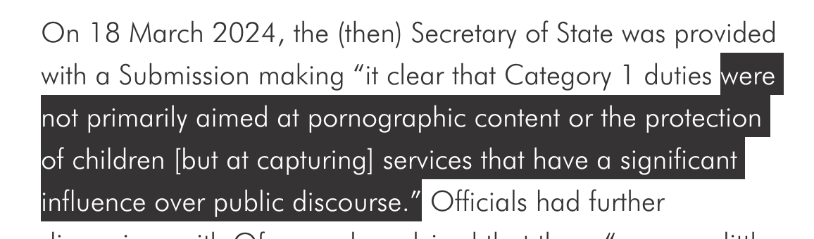MattOBranain's tweet photo. Is this really about 'PROTECTING CHILDREN'?

Hear it Straight From the Horse's Mouth!...👀

The UK Gov Publicly claimed the Online Safety Act was primarily about 'PROTECTING CHILDREN'?

But their own Court submissions stated the opposite:

"...not primarily aimed at ... the protection of children [but at capturing] services that have a significant influence over PUBLIC DISCOURSE." 👀