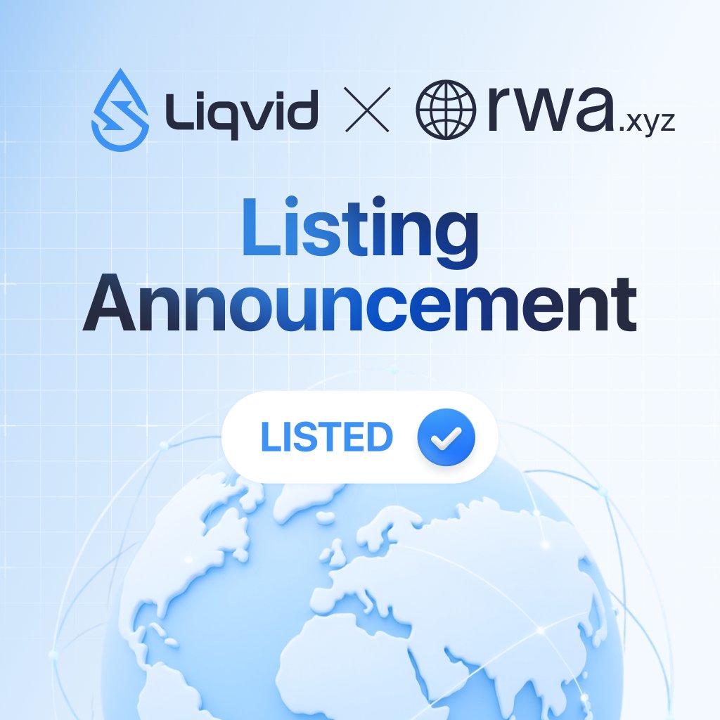 liqvid_xyz's tweet photo. Liqvid is now listed on @RWA_xyz , the industry-standard analytics platform for tokenized real-world assets. This is an important step toward bringing greater transparency to Liqvid-issued assets, with on-chain metrics, NAV visibility, and market data becoming accessible to the broader RWA ecosystem.
https://t.co/NQZyR1TrTl