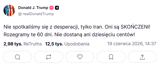 GPW_Trader2022's tweet photo. Skrót info nr 2⃣ ze świata 🌏. Piątek godz. 17:00
- 🪖Pentagon: wojna w Iranie kosztowała 80 mld$
-🪙NBP: zasoby złota rosną do 613,9 tony
-🇩🇪zarząd VW🚗 ocenia stan firmy na krytyczny
-🇵🇱 rząd chce finansować 50% projektów Ai
-🇺🇸Trump: nie zawarłem Porozumienia z desperacji
- 🌱🇵🇱 nr 1 w wymianie pokoleniowej w rolnictwie
-🧜‍♂️ w sobotę Wianki nad Wisłą
-AFP: 16 ofiar ataku Izraela w Libanie
-🇷🇺 Rosja ma 2292,3 tony złota 🪙
- 🇮🇷 Statki ⚓️ zwolnione z opłat na 60 dni
- 🇮🇷 statki 48h wcześniej proszą o zgodę na Ormuz
- 🇵🇱Sejm nakazuje developerom publikacje  cen nieruchomości na dane_gov_pl
-🇨🇳 Chiny wstrzymują eksport indu. Pierwiastek
-🇺🇸Trump: Izrael i Hezbollah uzgodniły pokój, który wszedł w życie. Reuters: nie widać jego oznak
-🇮🇱 Netanjahu: zostajemy w Libanie tak długo jak to konieczne
-⛽️ceny paliw do 22VI: Pb95 5,94 ON: 6,12
-⛽️ wkrótce wraca VAT na paliwa 
-🇺🇸 Trump wyśmiewa Premier Włoch Meloni, MSZ Włoch odwołuje zaplanowaną wizytę w USA
-🇩🇪 Merz: propozycja budżetu UE nie do przyjęcia
-🇨🇭Agrola zamyka wszystkie stacje tankowania wodoru w Szwajcarii
-🇮🇷 MSZ Iranu Araghci "ludobójcza sekta śmierci w Tel Awiwie stanowi zagrożenie dla ludzkości"
-🇺🇸Pentagon: zabezpieczymy żeglugę w Ormuz
- 🇮🇱Min. Obrony : "Cały Liban musi spłnonąć"
- 🚢wczoraj 25 statków przepłynęło przez Ormuz.
- 🇺🇦trwa atak Ukrainy na Moskwę