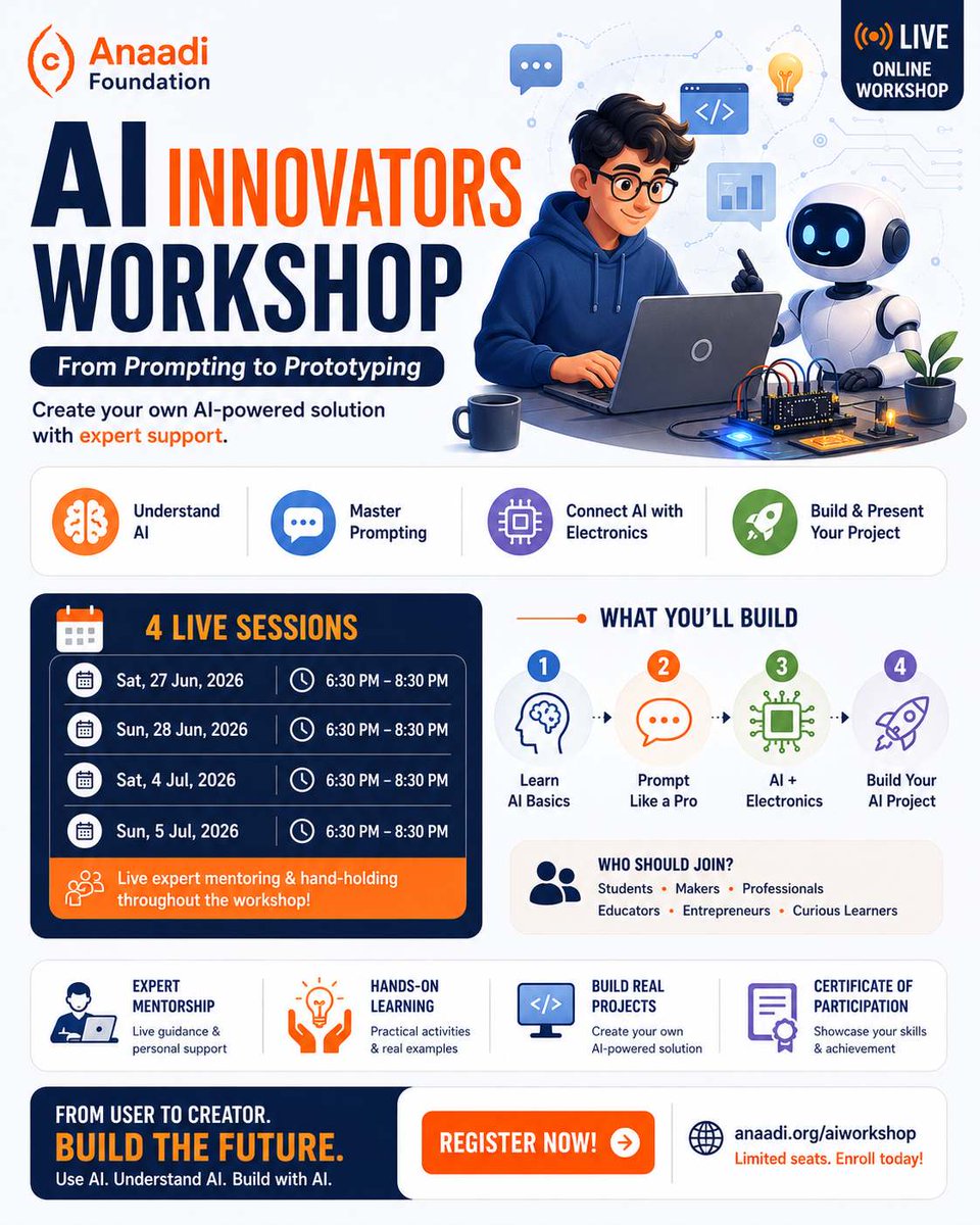 anaadifdn's tweet photo. AI Innovators Workshop
From Prompting to Prototyping Create your own AI-powered solution with expert support. 

https://t.co/wsEvfTBgj5 https://t.co/3SJGYDI2Hw