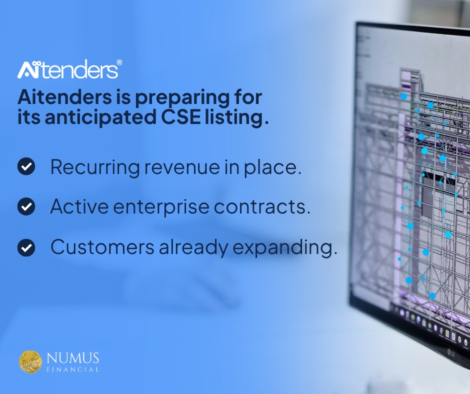 NumusFinancial's tweet photo. Revenue before listing is a specific kind of signal.

Aitenders is preparing for its anticipated CSE listing with recurring revenue in place and enterprise customers already expanding.

That profile is worth examining early.

https://t.co/0V48RoGp8F

#CapitalMarkets #EnterpriseAI https://t.co/UonuNITR9h