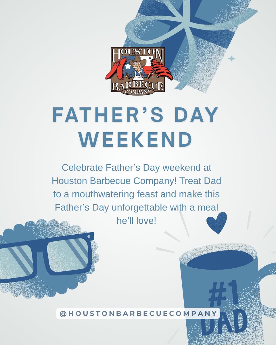 HoustonBBQ_TX's tweet photo. Celebrate Father's Day this Sunday at Houston Barbecue Company! 🥩🍖 Treat Dad to his BBQ favorites sizzling off the grill, enjoy ice-cold drinks, and soak up the fun family atmosphere. Make this a day he'll never forget! 🎉👨‍👧‍👦 #FathersDay #HoustonBBQ #EnergyCorridor https://t.co/BHQsbIhEZN