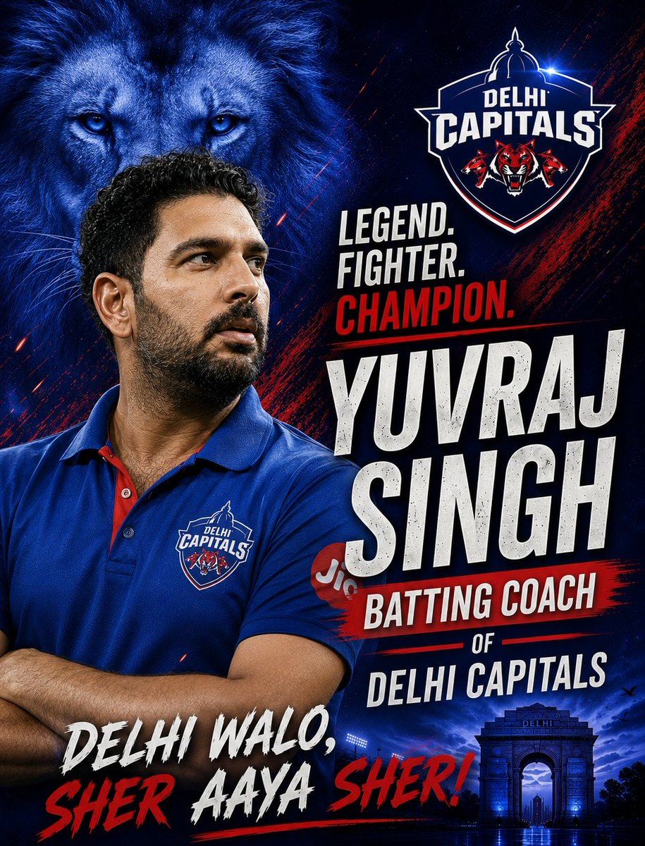 YuviWorld's tweet photo. THE WAIT IS OVER...!! 
Coach Yuvraj Singh Saab is coming to the IPL!

Yuvi is all set to join Delhi Capitals as their Batting Coach for IPL 2027.

Delhi Walo, Sher Aaya Sher! https://t.co/nUelhbPYNX