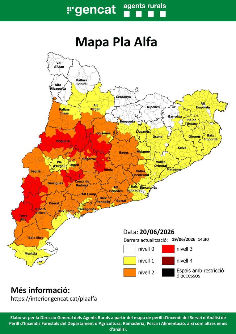 sfadfcat's tweet photo. 🔴Aquest és el mapa del #PlaAlfa per demà (PREVISIÓ).
   
📍Consulta el mapa per conèixer quin nivell hi ha activat al teu municipi o a la teva comarca⤵️ 

#somADF #somterritori #adfcat https://t.co/Cndqr0dNLR