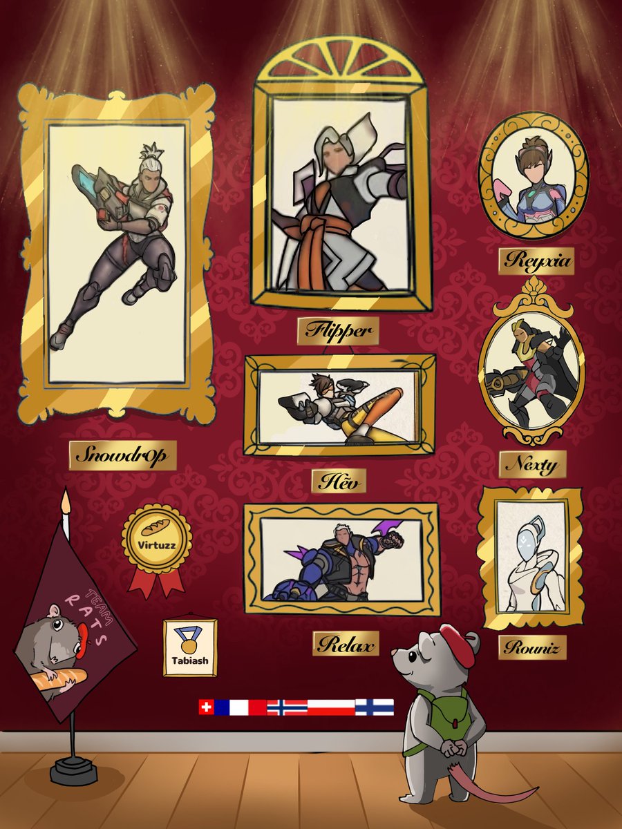 rats_esport's tweet photo. Where masterpieces come alive 🖼️  

Providing new art for the @FACEIT_OW Master Canvas :

🛡️🇵🇱@owRelaks
🛡️🇫🇷@Reyxia_
⚔️🇳🇴@SNOWDR0P2
⚔️🇨🇭@Hev_ow 
⚔️🇫🇮@Rouniz_ow
💉🇵🇱@Flipper_OW
💉🇳🇴@nexty21516

🧠🇳🇴@DetPikachu_ow  
💼/📊🇵🇱@virtuzzxd 

#RatsOnTop #RallyToRats 🐀 https://t.co/vHfmIEtVoW