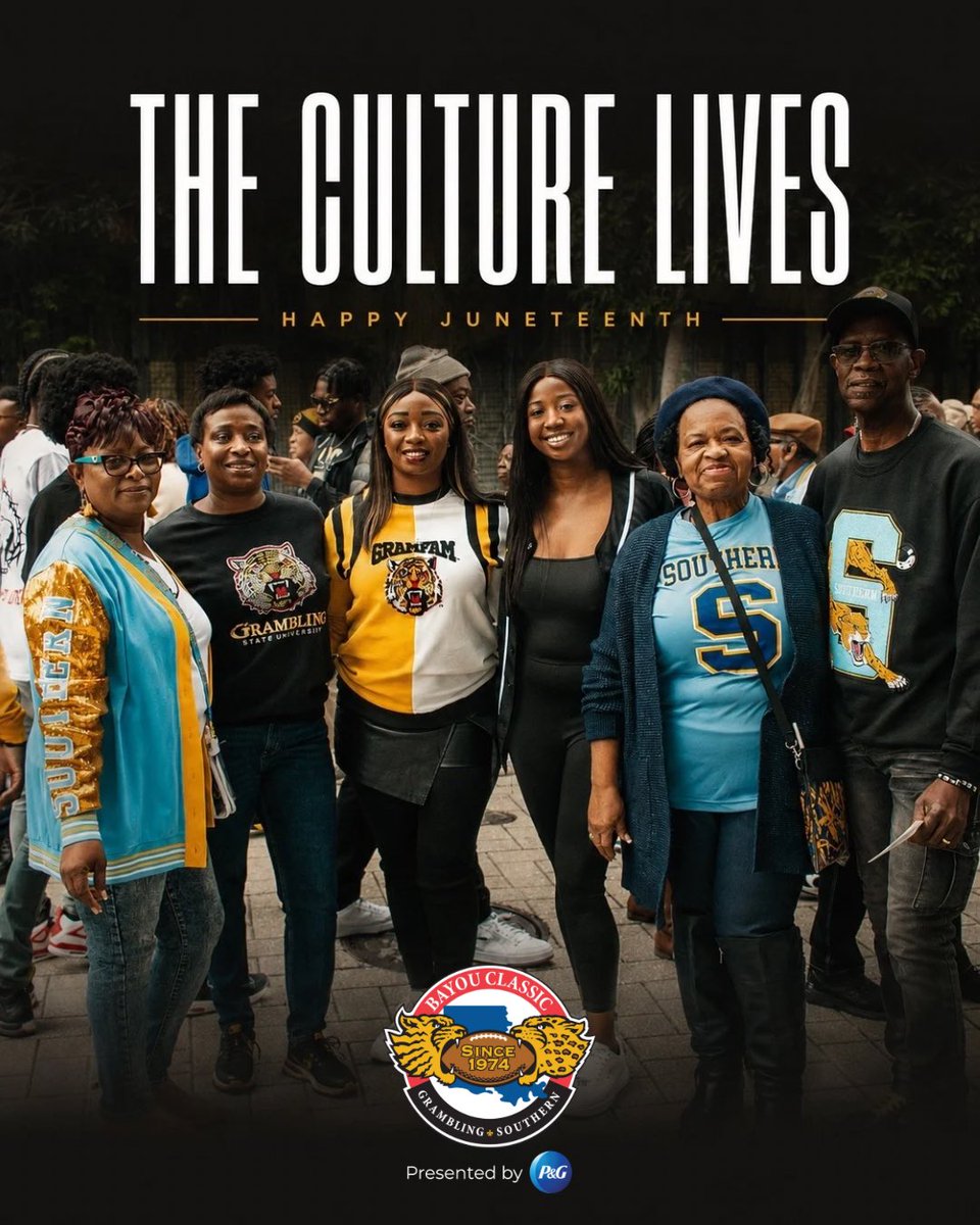 BayouClassic74's tweet photo. Juneteenth reminds us that freedom is not only remembered—it is carried forward through community, tradition, and culture.

The Culture Lives.

Happy Juneteenth from Bayou Classic.

#Juneteenth #TheCultureLives #BayouClassic #HBCUCulture #SetTheStandard https://t.co/pnBBYrDIxV