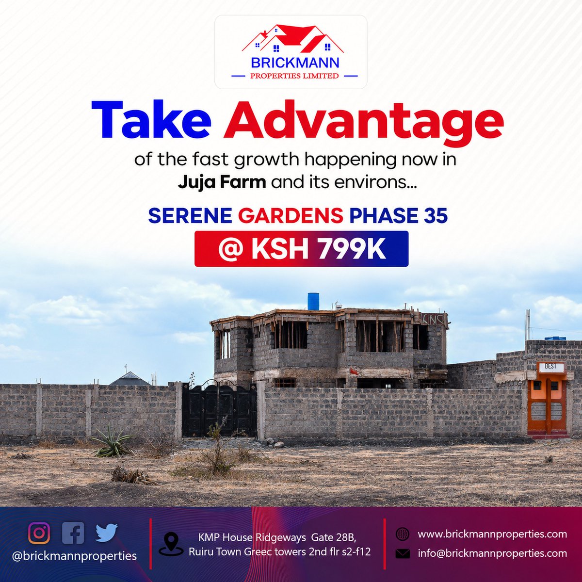 Harrywazza's tweet photo. Take advantage of the growth happening in Juja Farm.

Secure your plot at Serene Gardens Phase 35 for only KSh 799,000 and invest in a developed, ready-to-build neighbourhood with strong future potential.
CALL 0721 558 399 
#BrickmannProperties #SereneGardensPhase35 #JujaFarm https://t.co/jfCUeRoBV9