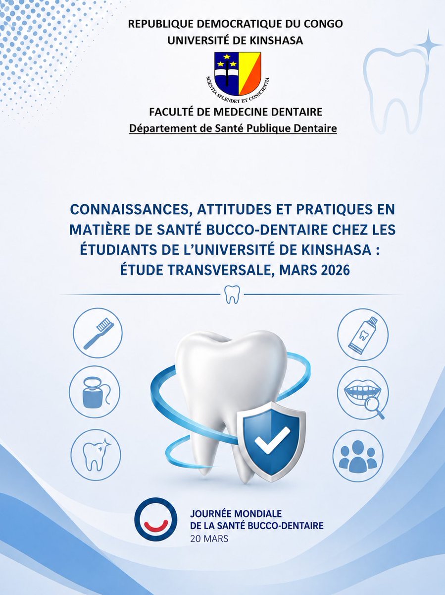 OralPH_unikin's tweet photo. 📊#SPDentaire #UNIKIN a mené une étude auprès des étudiants afin d’évaluer leurs connaissances, attitudes et pratiques en santé bucco-dentaire

Les résultats de cette recherche contribueront à l’élaboration de stratégies de promotion de la santé adaptées au contexte universitaire https://t.co/IogVOqmxKI