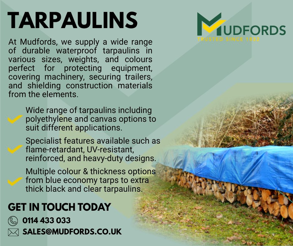 MudfordsLtd's tweet photo. Rain, wind, dust or heavy-duty site protection Mudfords tarpaulins are built to handle demanding environments. From construction and agriculture to transport and domestic use, our tarps provide reliable cover.

Explore the full range here: https://t.co/oi3d4jWtwW https://t.co/f4snCwJLbD