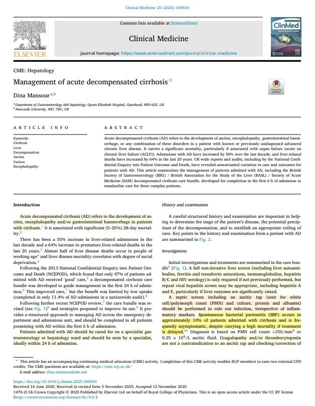 Leo_Santo5's tweet photo. 💥🏥Manejo de la Descompensación Aguda en el Paciente con Cirrosis

🔰📚Clinical Medicine 2025

https://t.co/98l4IgjBFM

Enlace a Artículo Completo👇🏻🆓✅
https://t.co/xumUMHaxVK https://t.co/phgKr3XUN8