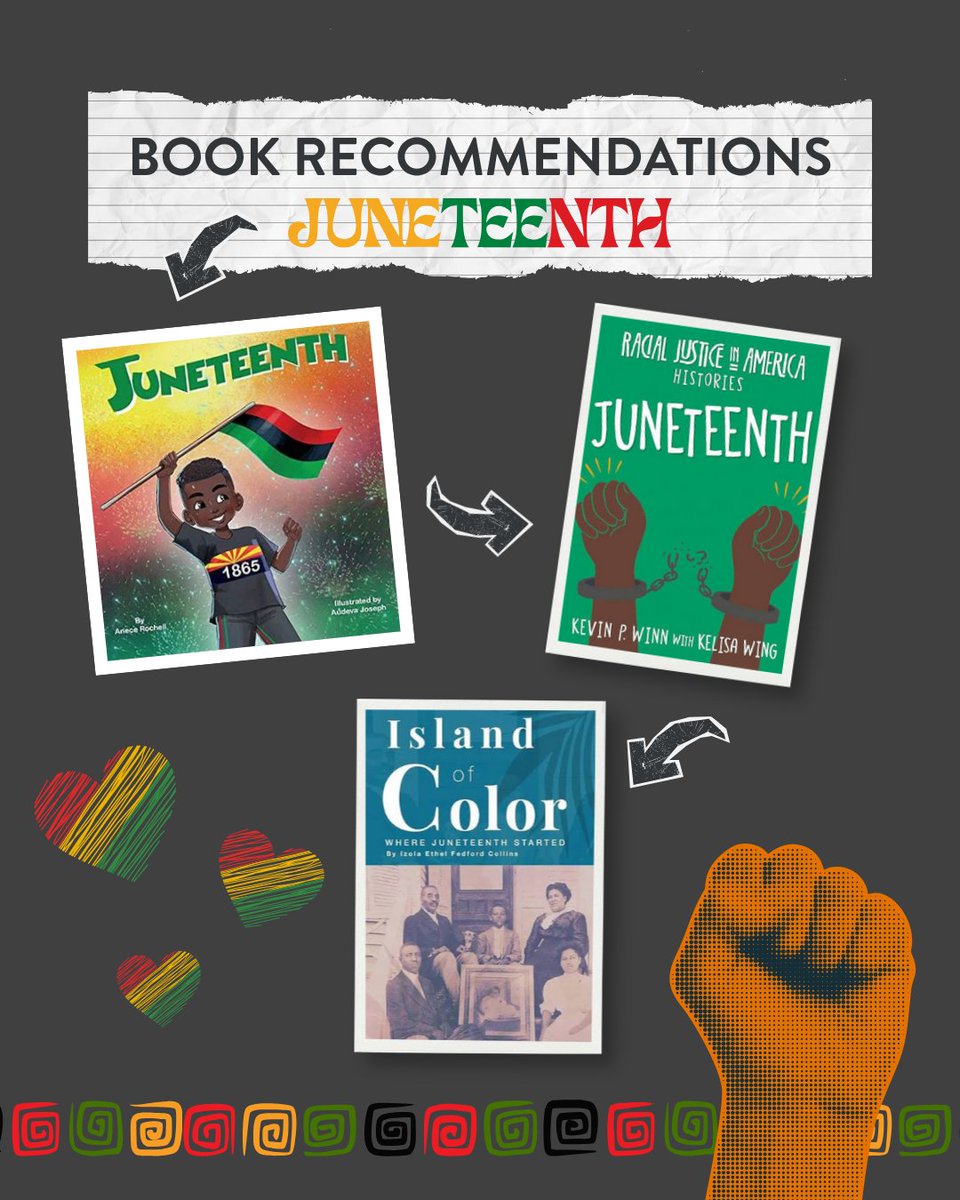 ILEarlyLiteracy's tweet photo. Want to learn more about #Juneteenth? Head to your local library and check out some of these book suggestions for younger, middle-grade, and older readers about the history and legacy of Juneteenth!
❤️💛💚🖤❤️💛💚🖤 https://t.co/V12vOSZKed