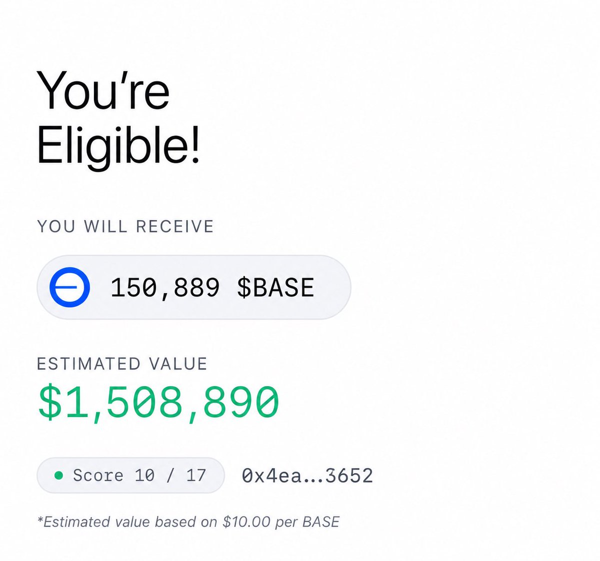 0xCB27's tweet photo. You’re missing the ethereum:0x526526528f35ac738177003b8773b402b8df8143 airdrop.

But are you missing $BASE too? 👀

How many wallets did you qualify?

Me:

👉 125 wallets

👉 $178,869,878 total volume 😭

What’s your score?

Make sure you’re not a sybil. Check here

https://t.co/wRoalzAx1q